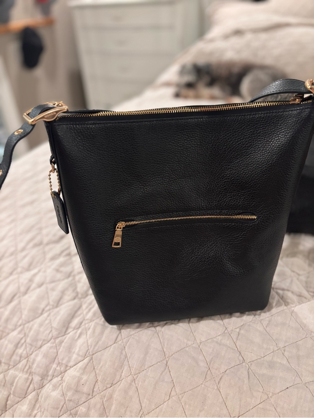Coach Black Leather Shoulder Bag with Gold Hardware - Picture 3 of 6